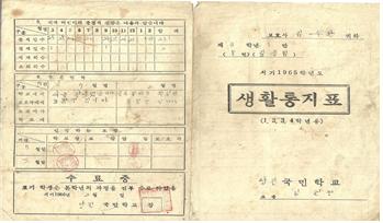 ▲1965년 초등학교 3학년 생활통지표. (김종범 동년기자) 