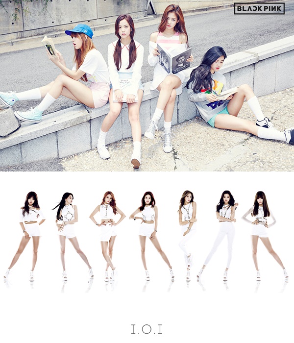 ▲걸그룹 블랙핑크(위), 아이오아이 7인조 유닛(사진=YG엔터테인먼트(블랙핑크), YMC엔터테인먼트(아이오아이))