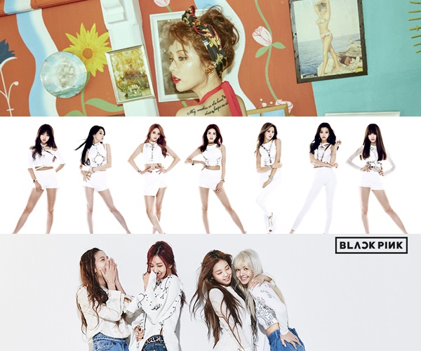 ▲8월에 컴백한 현아, 아이오아이, 블랙핑크(위부터 순서대로)(사진=큐브엔터테인먼트(현아), YMC엔터테인먼트(아이오아이), YG엔터테인먼트(블랙핑크))