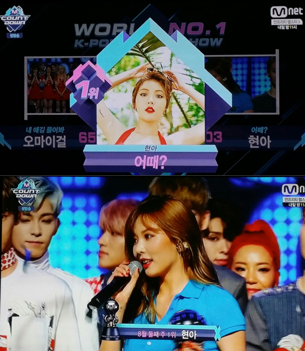 ▲11일 '엠카운트다운'에서 현아가 1위를 차지했다. (사진=Mnet)
