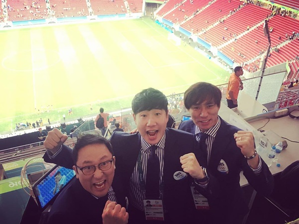▲SBS 해설위원 장지현, 배성재, 김태영(사진=배성재 인스타그램)