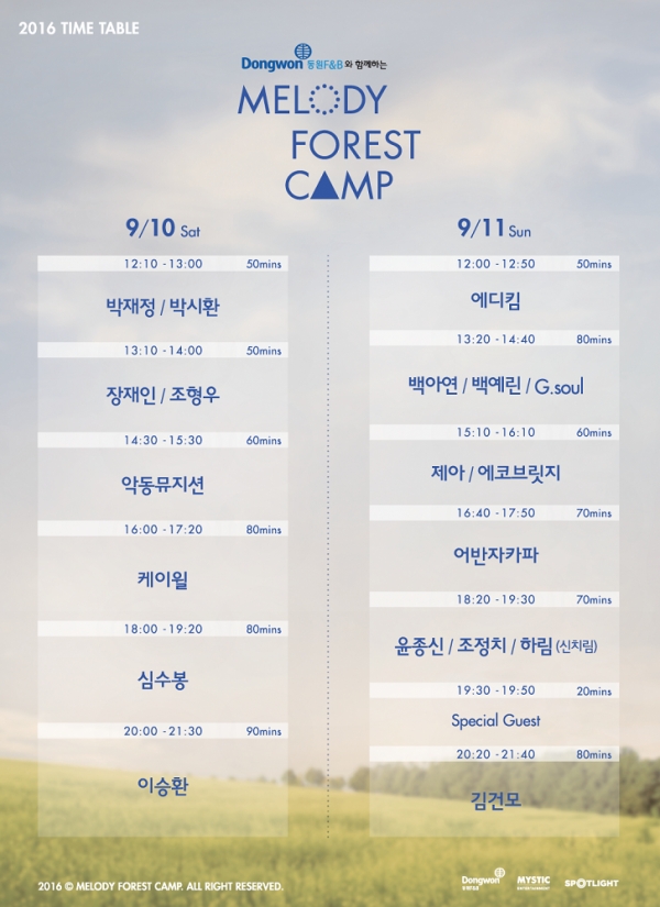 ▲'멜로디포레스트캠프' 타임테이블(사진=미스틱엔터테인먼트)