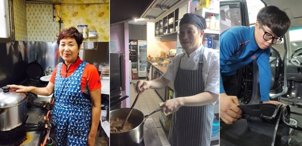 ▲'생활의 달인' 콩나물 비빔밥 달인, 프랑스 가정식 달인, 세차 달인(좌측부터)(사진=SBS '생활의 달인')