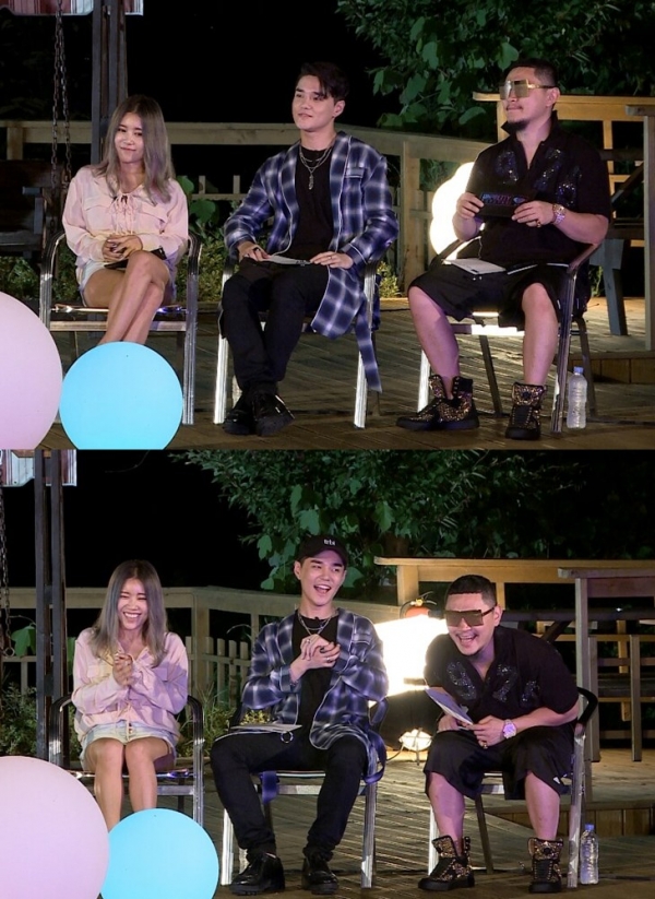 ▲'언프리티랩스타3' 녹화 중인 수란, 딘, 양동근(사진=Mnet)