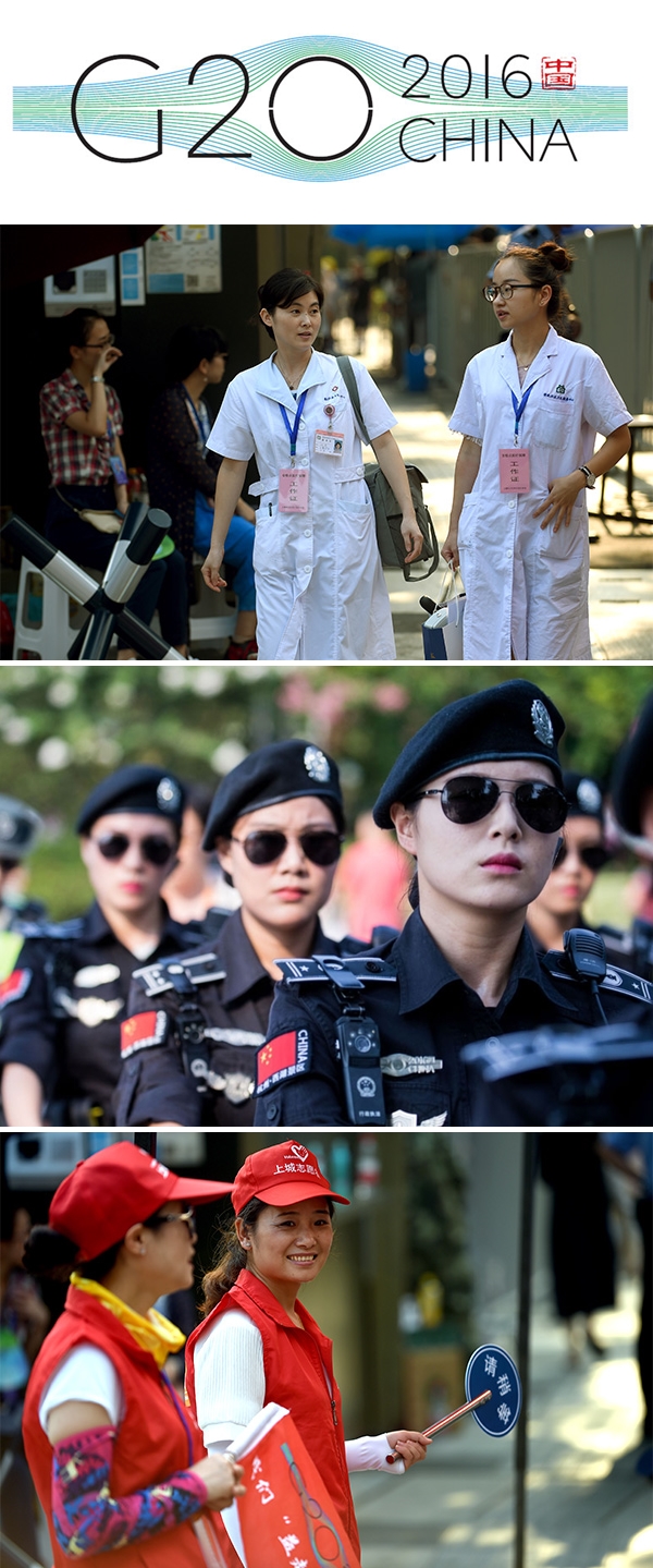 ▲영국 정보당국이 G20 정상회의에 앞서 중국의 미인계 주의보를 내렸다. 사진은 G20 행사에 참가하고 있는 자원봉사단과 현지 경찰의 모습. (출처=중국 정부, G20 서밋 공식 홈페이지)