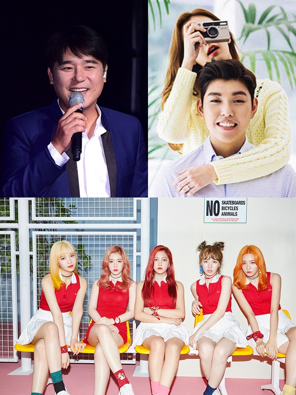 ▲음원차트에서 치열한 경쟁을 보이고 있는 임창정(우측 상단), 한동근(좌측 상단), 레드벨벳(사진=윤예진 기자(yoooon@), 플레디스, SM엔터테인먼트)