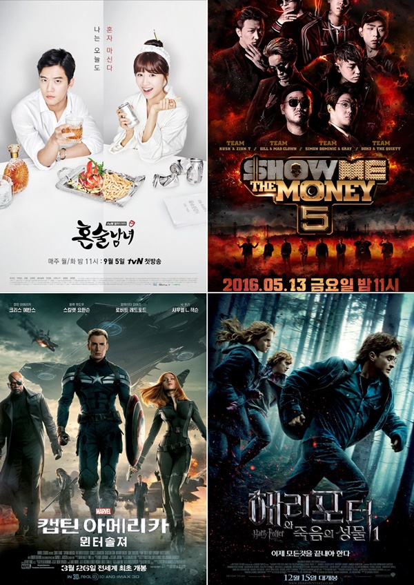 ▲(출처=CJ E&M, 영화 '캡틴 아메리카', '해리포터' 포스터)