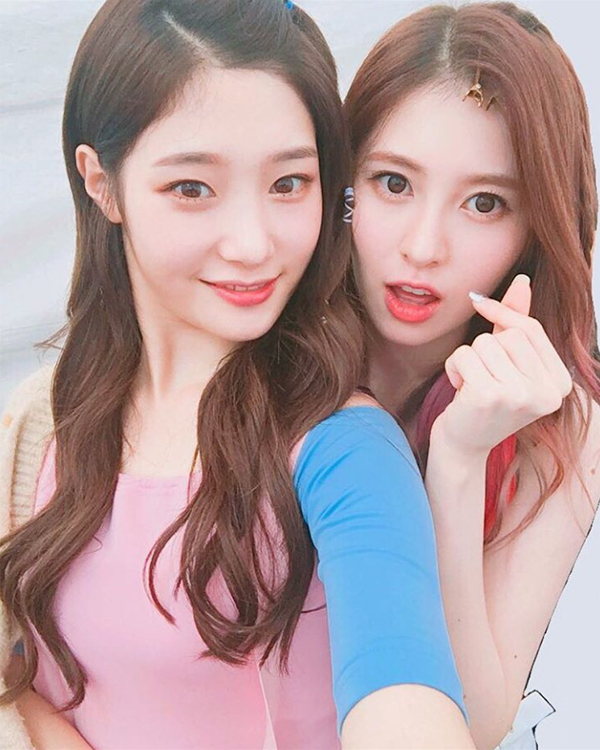 ▲다이아 정채연, 백예빈이 '뮤직뱅크' 방송 후 기념 사진을 남겼다.(사진=다이아 인스타그램)