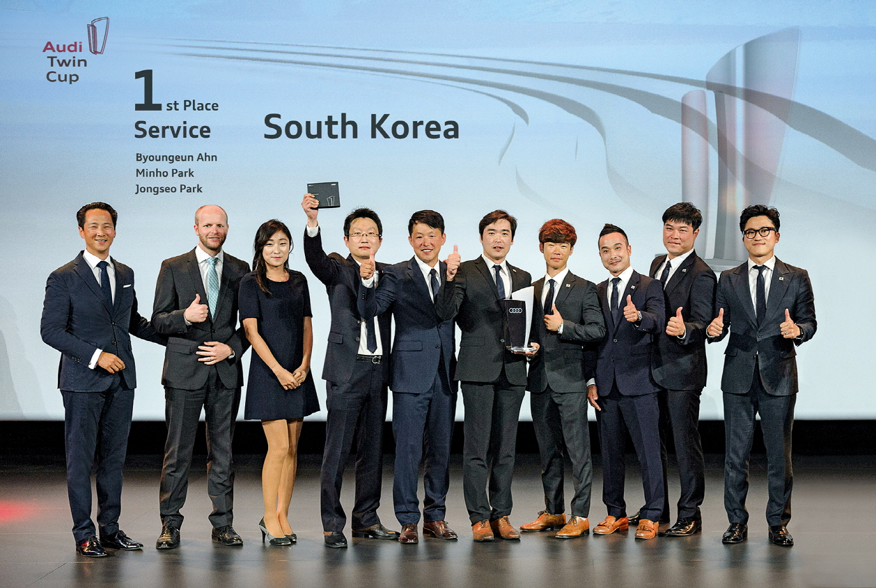 ▲(좌측 4번째부터) 박종서 차장, 박민호 과장, 안병은 차장(이상 고진 모터스), 김현수 주임(유카로 오토모빌), 임용우 대리(고진 모터스), 서홍규 과장(유카로 오토모빌).
 (사진 제공=무버먼한국)