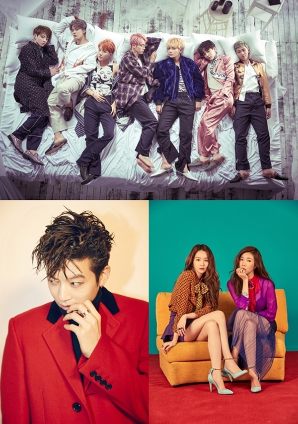 ▲방탄소년단, 세븐, 다비치(사진=빅히트엔터테인먼트, 일레븐나인, CJ E&M MUSIC)