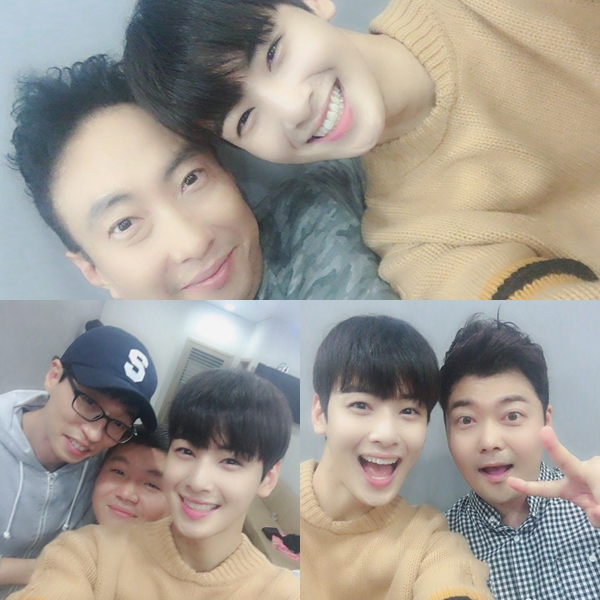 ▲KBS2 '해피투게더 3' 아스트로 차은우, 박명수, 유재석, 조세호, 전현무(사진=아스트로 공식 트위터)