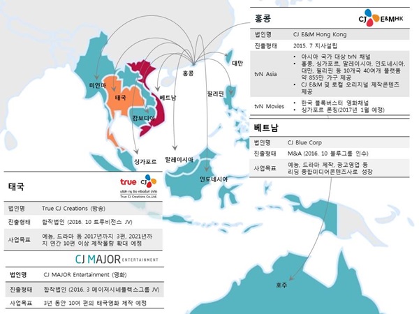 ▲CJ E&M 동남아시아 진출 현황(사진제공=CJ E&M)