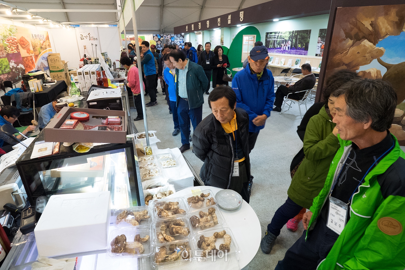 ▲2016 산림문화박람회에서 관람객들이 자연산 송이 등 임산물들을 관람하고 있다.