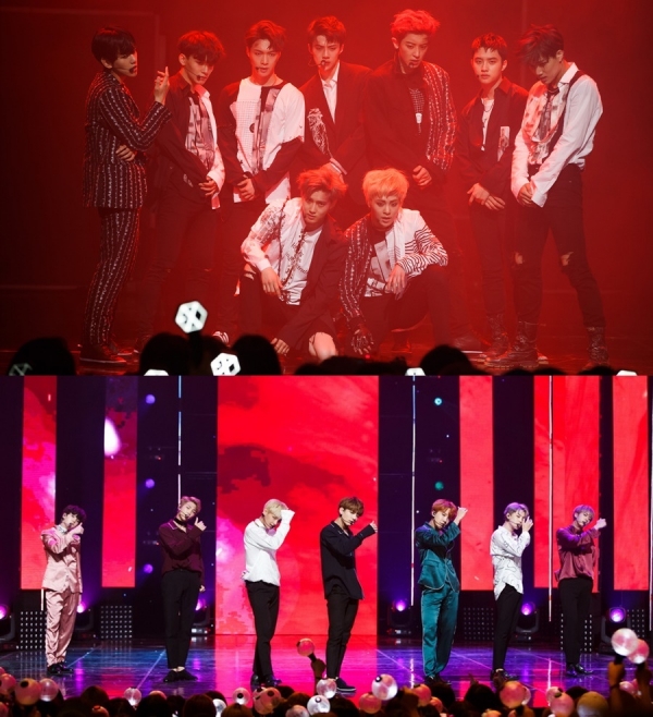 ▲엑소(위), 방탄소년단(사진=CJ E&M)