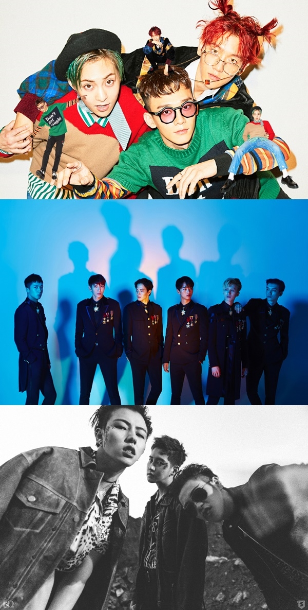 ▲엑소 첸백시, 빅스, 블락비 바스타즈(사진=SM엔터테인먼트, 젤리피쉬엔터테인먼트, 세븐시즌스)