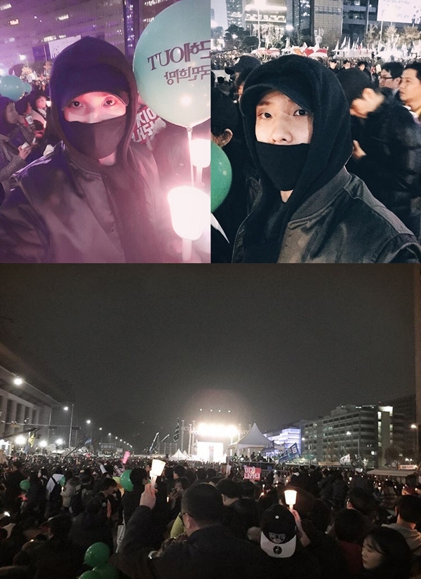 ▲배우 이준이 19일 광화문 촛불집회 참가를 인증했다.(사진=이준 인스타그램)