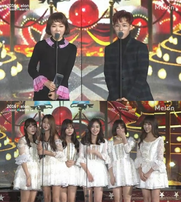 ▲악동뮤지션(위), 여자친구(사진=2016 멜론뮤직어워드 캡처)