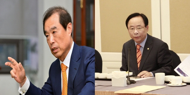 ▲김병준 국무총리 후보자(왼쪽)와 새누리당 이주영 의원 