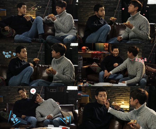 (▲박보검-송중기CF 촬영 현장 공개 '도미노피자' )