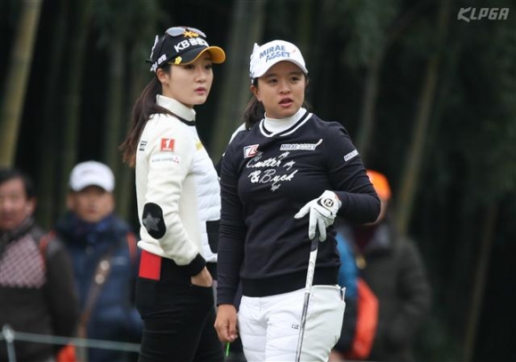 ▲오지현과 김세영(오른쪽)