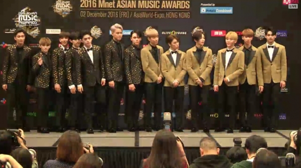 ▲그룹 세븐틴(사진=CJ E&M 중계화면)