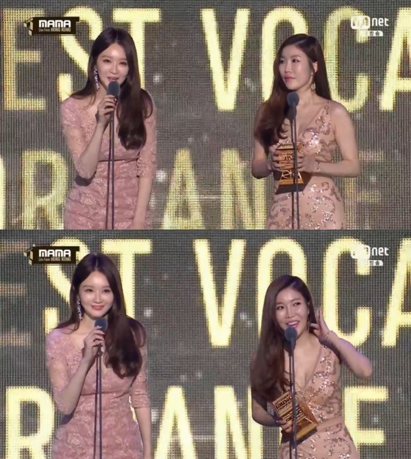 ▲여성듀오 다비치(사진=Mnet 'MAMA' 방송화면)