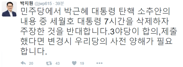 ▲박지원 트위터 캡처(사진=박지원 SNS)