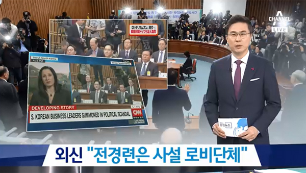 ▲재벌총수 청문회 보도 캡처(사진=채널A)