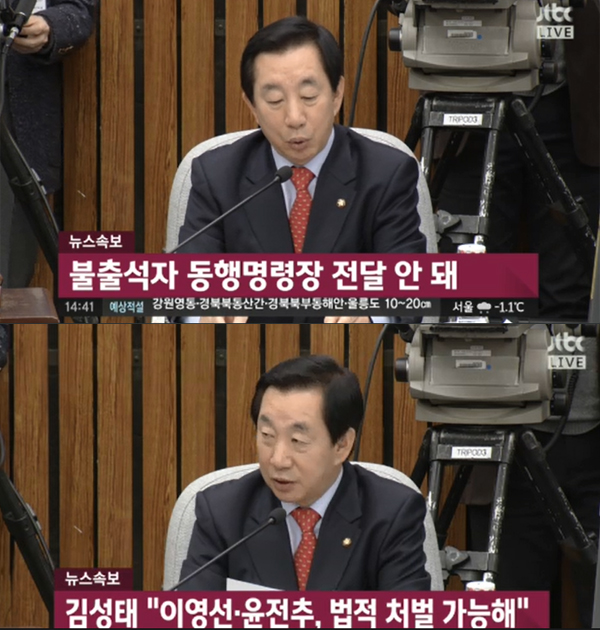 ▲동행명령장 발부에도 윤전추, 이영선이 3차 청문회에 불출석했다.(사진=JTBC)