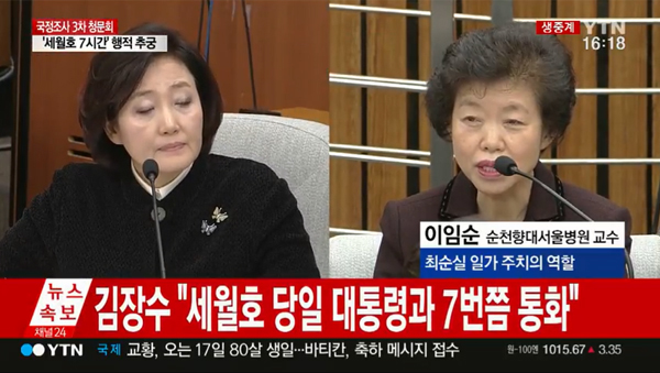 ▲'최순실 3차 청문회' 박영선 의원-이임순 교수(사진=YTN)