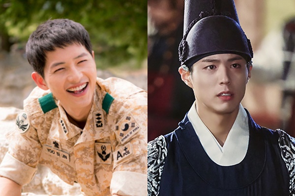 ▲'태양의 후예' 유시진 역의 배우 송중기(좌), '구르미 그린 달빛' 이영 역의 배우 박보검(사진=KBS)