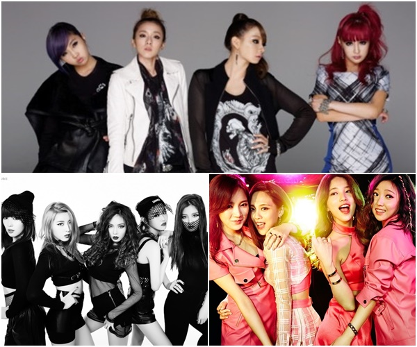 ▲올해 해체되거나 팀 탈퇴를 겪은 걸그룹들. 투애니원(위), 포미닛(왼쪽 아래), 미쓰에이(사진=각 소속사)