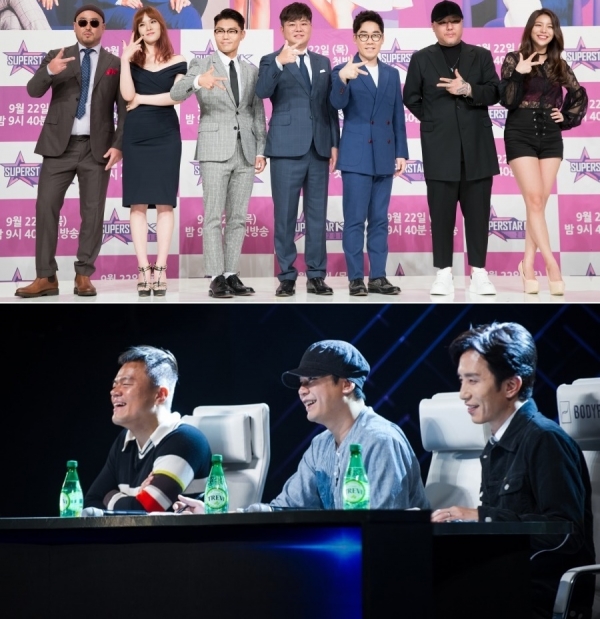 ▲'슈퍼스타K2016'(위)과 'K팝스타6' 심사위원들(사진=Mnet, SBS)