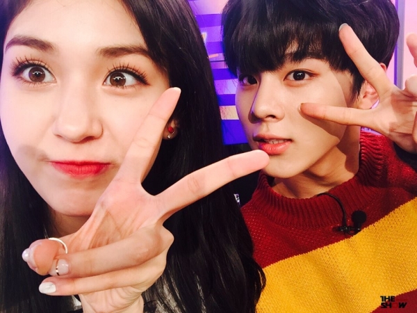 ▲아이오아이 전소미(왼쪽)와 업센텬 우신(사진='더 쇼' SNS )