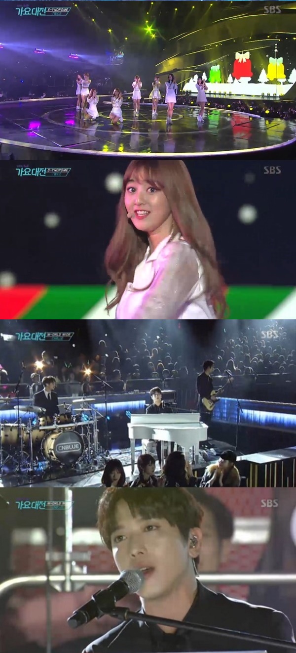 ▲방송사고가 발생한 트와이스, 씨엔블루 등의 무대(사진='2016 SBS 가요대전' 방송화면 캡처)