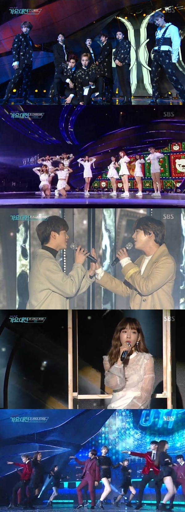 ▲'2016 SBS 가요대전'에서 활약한 K팝 가수들의 무대(사진='2016 SBS 가요대전' 방송화면 캡처)