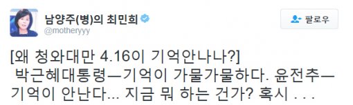 ▲최민희 전 더불어민주당 의원 트위터(사진=최민희 트위터)