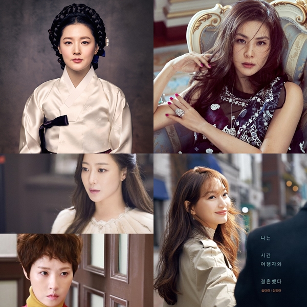 ▲왼쪽부터 시계방향으로 '사임당 빛의 일기' 이영애, '완벽한 아내' 고소영, '내일 그대와' 신민아, '품위있는 그녀' 김선아 김희선(출처=그룹에이트, 킹엔터테인먼트, 드림E&M, JS픽쳐스)