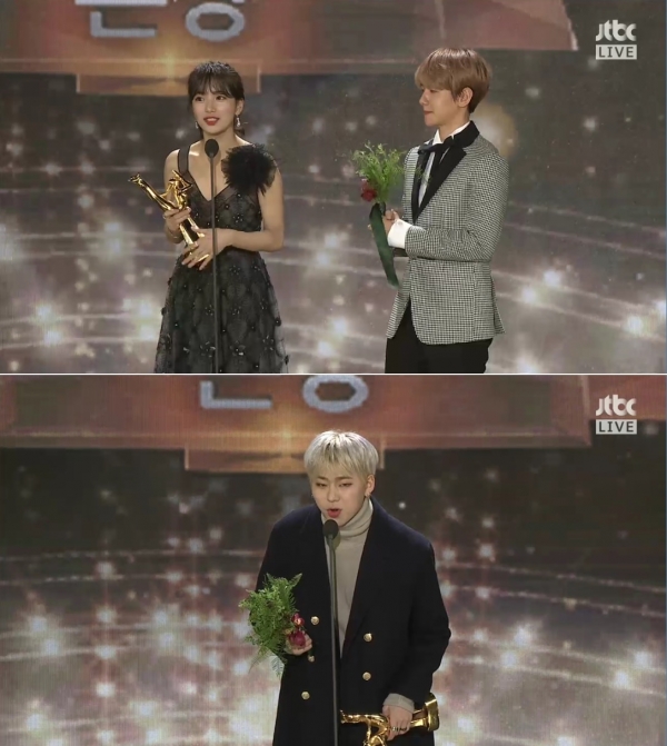 ▲수지X백현(상단)과 지코(사진='골든디스크' 방송화면)