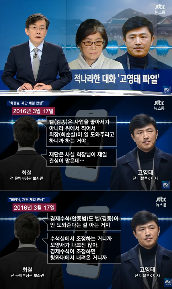 ▲'뉴스룸' 최철-고영태 녹취록 보도캡처(사진=JTBC)