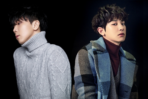 ▲가수 정기고(왼쪽)와 그룹 엑소 찬열(사진=스타쉽엔터테인먼트)