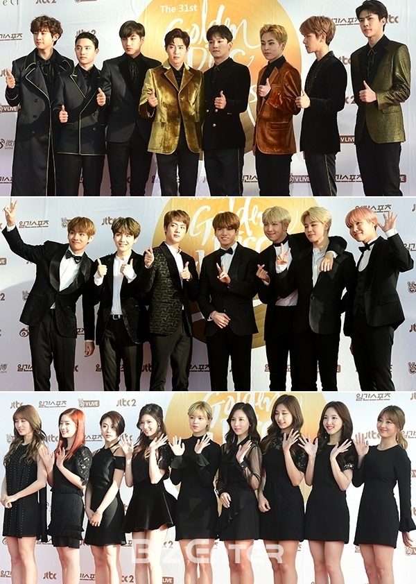 ▲(위쪽부터)엑소, 방탄소년단, 트와이스(사진=윤예진 기자 yoooon@)