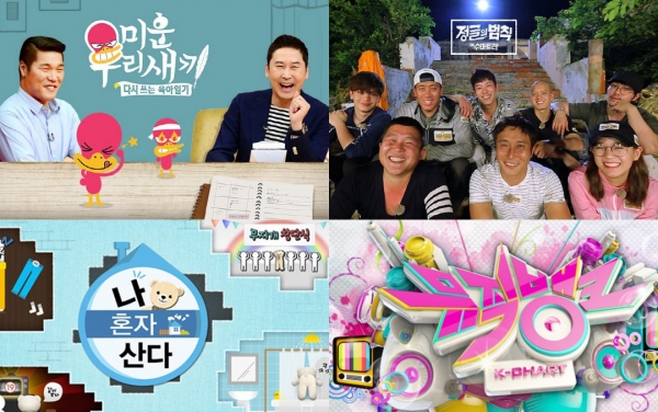 (출처=SBS '미운 우리 새끼', SBS '정글의 법칙', MBC '나 혼자 산다', KBS '뮤직뱅크')