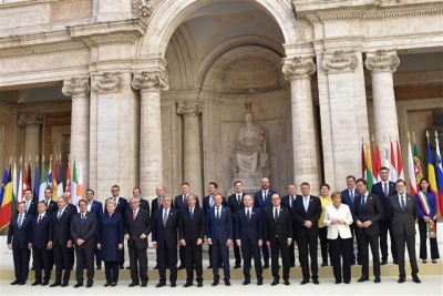 ▲유럽연합(EU)의 27개 회원국 정상들이 25(현지시간) 로마에서 특별정상회의를 개최했다. 출처 = AFP연합뉴스