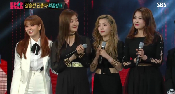 ▲'K팝스타6' 결승행에 실패한 샤넌(왼쪽)과 민아리(고아라, 이수민, 전민주) (사진=SBS 'K팝스타6')