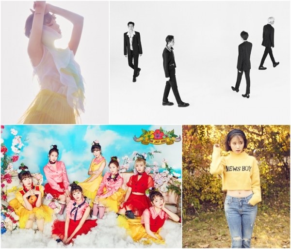 ▲(왼쪽 위부터 시계방향) 태연, 위너, 아이유, 오마이걸(사진=각 소속사)