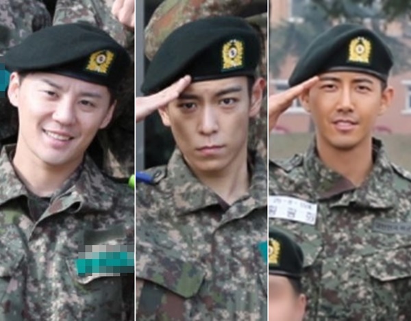▲(왼쪽부터) 최근 군에 입대한 김준수, 탑, 황광희 (사진=육군훈련소)