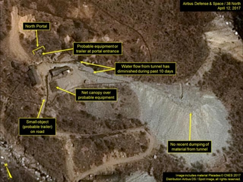 ▲북한 풍계리 핵시험장을 촬영한 위성사진. 출처 38노스 웹사이트 