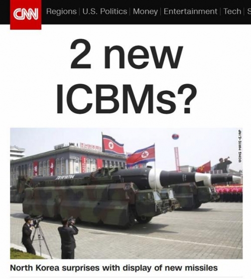 ▲미국 CNN 방송이 15일 진행된 열병식을 주요 기사로 보도했다. CNN은 특히 ICBM으로 추정되는 미사일에 주목했다. 사진=CNN 웹사이트 캡처.  
