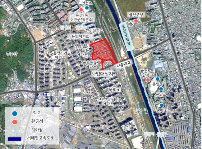 ▲서울시 금천구 독산1동 금하마을 1100번지 일대(사진)의 노후된 저층주택 밀집지역의 환경개선을 위한 주거환경관리 사업이 추진된다.(사진제공=서울시)